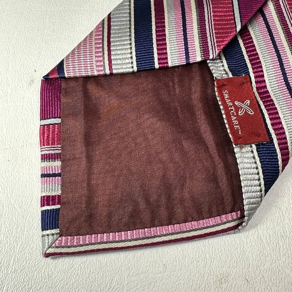 Nordstrom Tie Mens 58 in Silk Cranberry Red Gray Black Diagonal Striped Wide